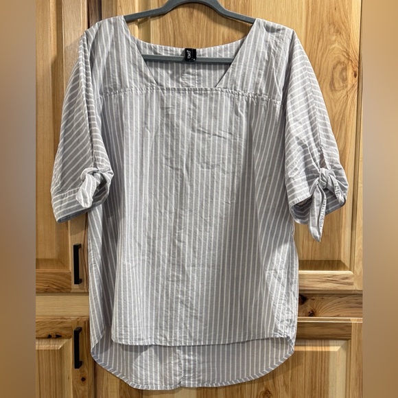 Ravel Gray White Button Back Striped Square-Neck Cotton Lagenlook Tunic Sz XL - Picture 2 of 10